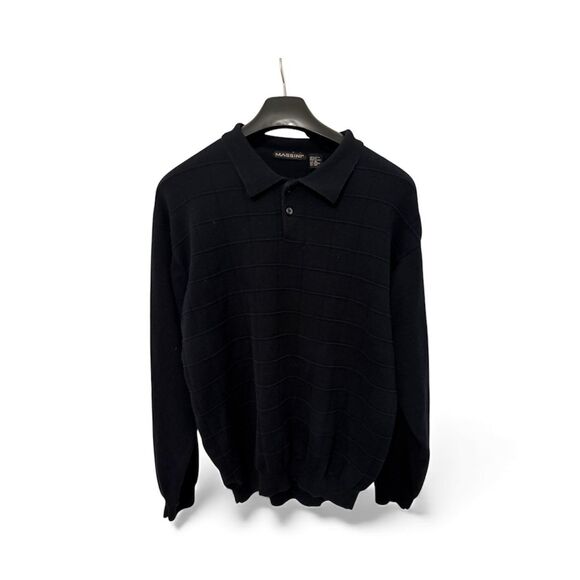 Massini Dark Navy Blue Color Square Pattern Sweater with Button Collar Men's XL - Picture 1 of 7